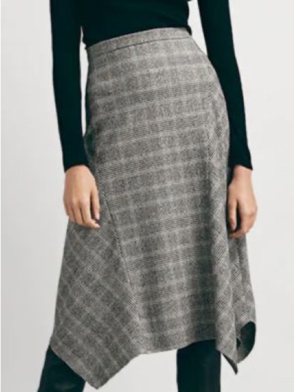 Massimo Dutti Gray Plaid Asymmetrical Wool Handkerchief Hem Skirt, US2